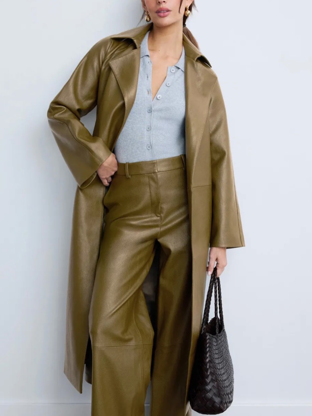 Rosetta Getty x RTR Grommet Belted Faux Leather Trench Coat Size: S